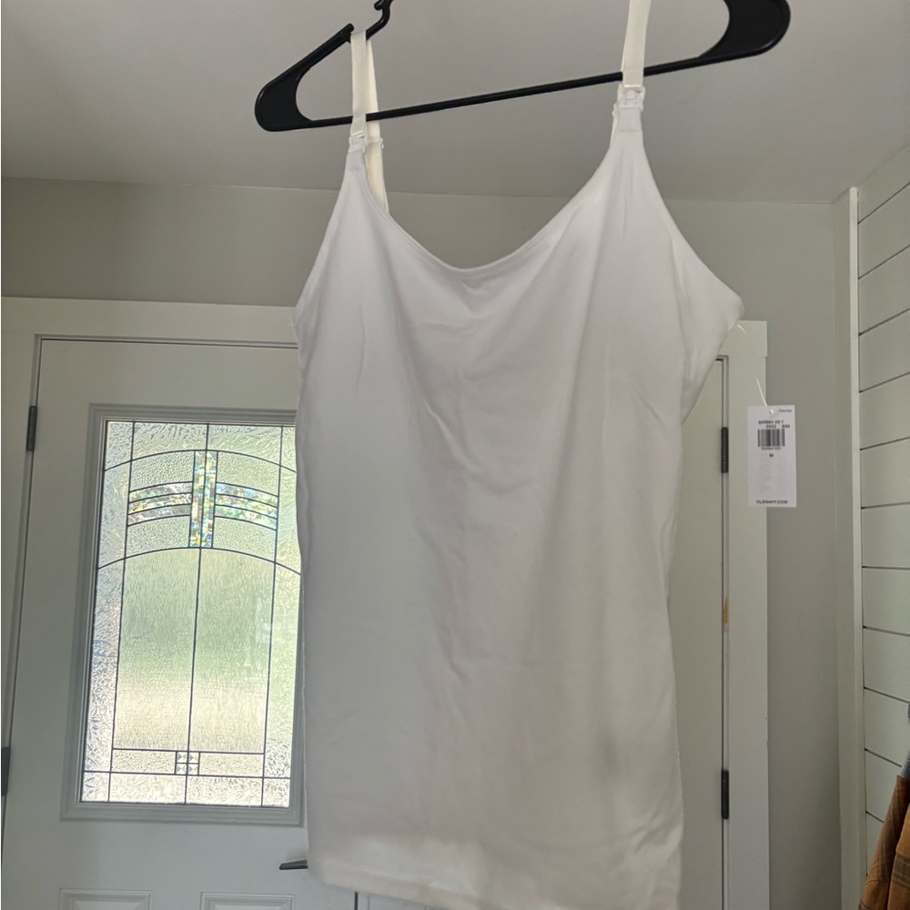 Two Nursing Camisole Tops - one white, one black.